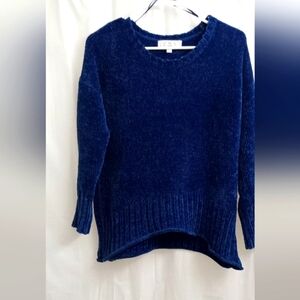 Pink Rose Jewel Blue Chenille Oversized Sweater- Size:XS Fits up to Medium.